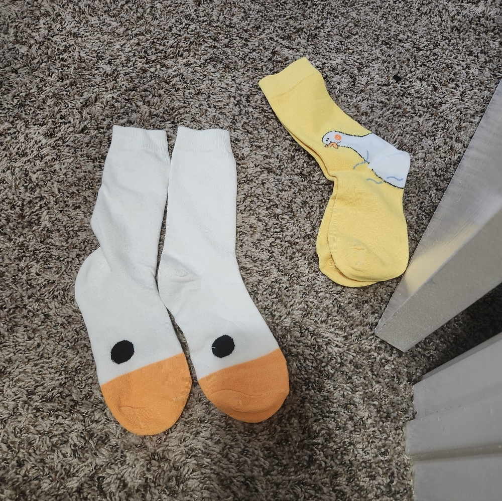 Silly Goose White and Orange Socks with Black Dots